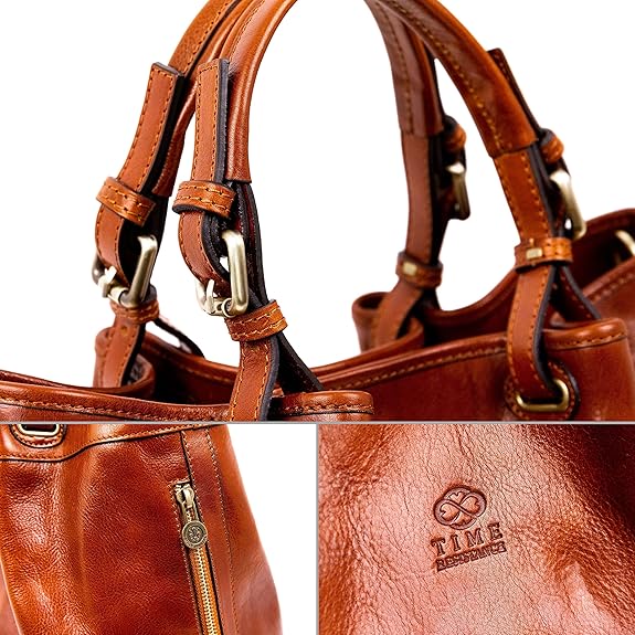 Time Resistance Leather Handbag - Top Handle Bag - Full-Grain Leather Purse for Women
